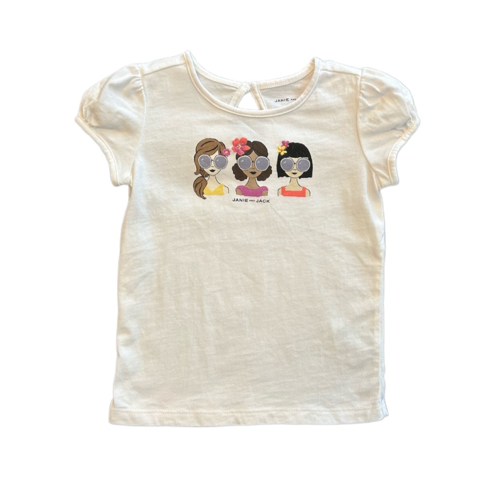 ⭐️Janie and Jack white shirt with girls trip wearing sunglasses size 2t